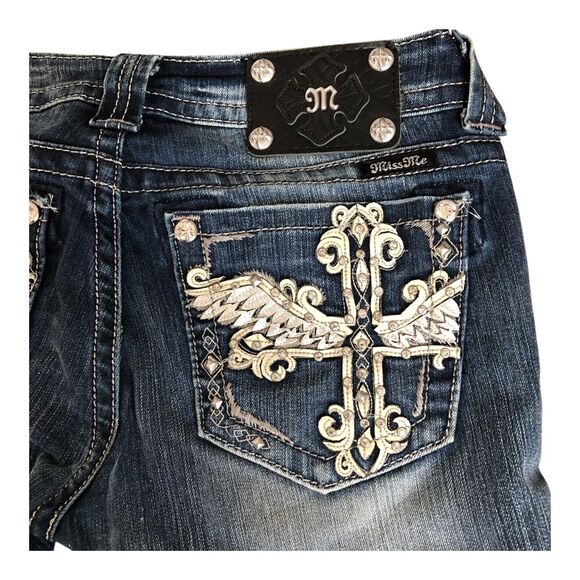 Miss Me Thick Stitched Retro Y2K Low Rise Boot Cut Denim Womens Jeans 28x34 - Picture 15 of 16